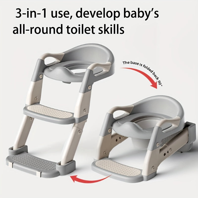 3-in-1 Portable Youngsters's Potty Training Toilet Seat - Adjustable, Foldable Step Stool with Safety Harness, Mixed Color, Plastic - Ideal for Home Use, Stair, Training