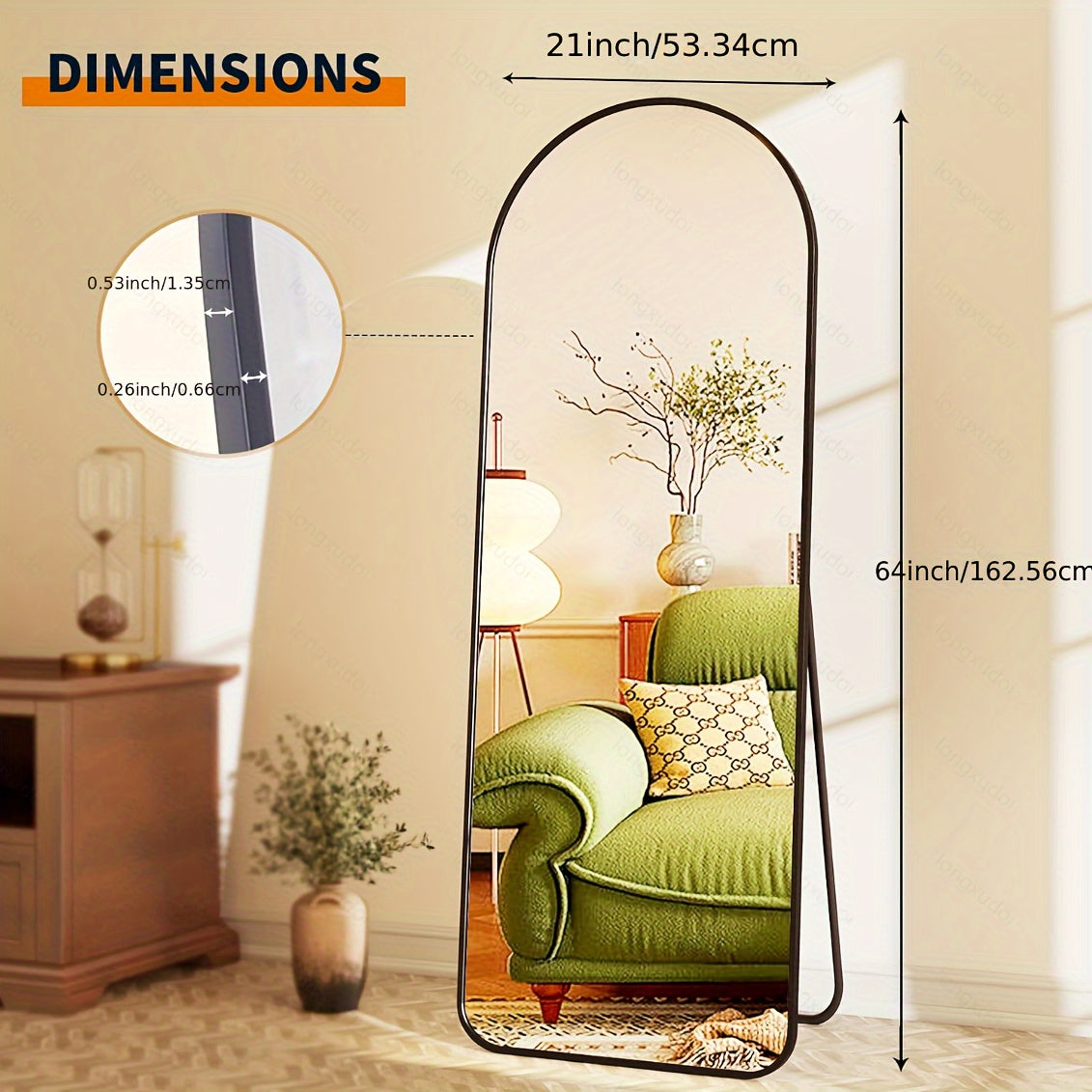 Classic Vertical Full Length Mirror – Floor Mount, Rectangle Shape, No Electricity Required, Glass Surface for Home, Hotel, and Bathroom