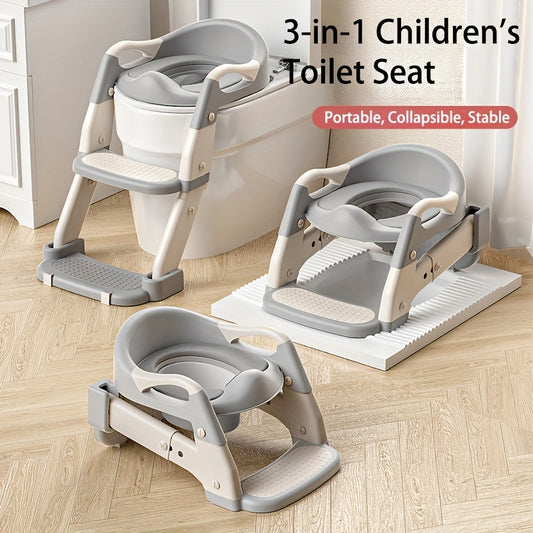 3-in-1 Portable Youngsters's Potty Training Toilet Seat - Adjustable, Foldable Step Stool with Safety Harness, Mixed Color, Plastic - Ideal for Home Use, Stair, Training