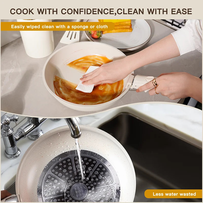 21-Piece Ceramic Non-Stick Cookware Set – Milky White with Removable Handles for Effortless Cooking