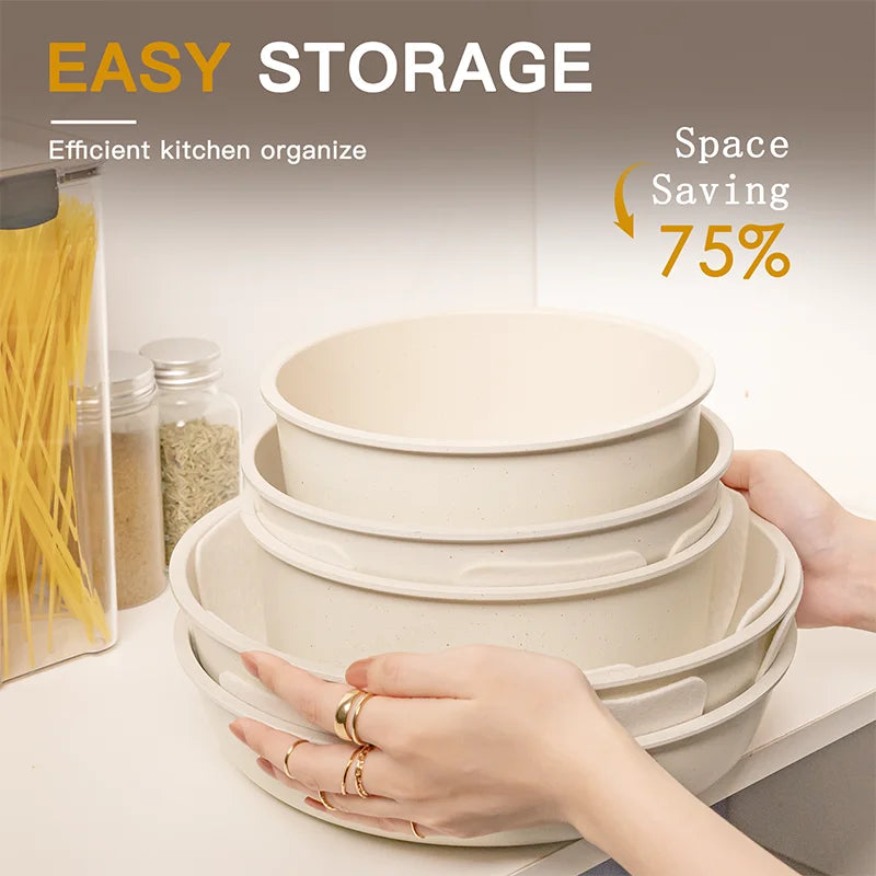 21-Piece Ceramic Non-Stick Cookware Set – Milky White with Removable Handles for Effortless Cooking