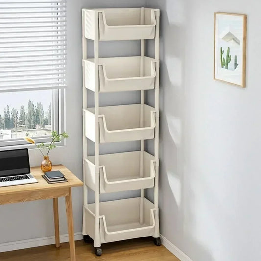 Multifunctional Trolley Bookshelf Storage Rack - Narrow Slit Design for Kitchen, Bathroom & Living Room Organizer