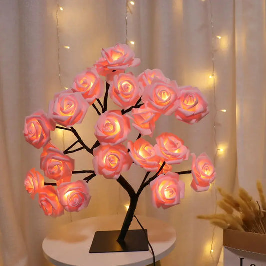 3D Rose LED Tree Lamp – USB Powered Romantic Night Light with Bendable Branches for Home, Holiday, and Gift Decor