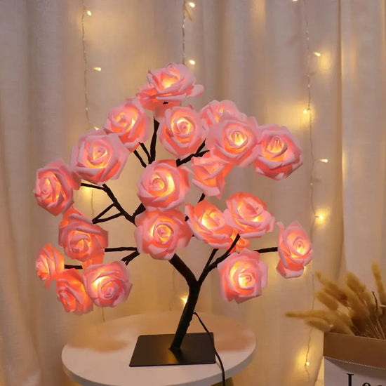 3D Rose LED Tree Lamp – USB Powered Romantic Night Light with Bendable Branches for Home, Holiday, and Gift Decor