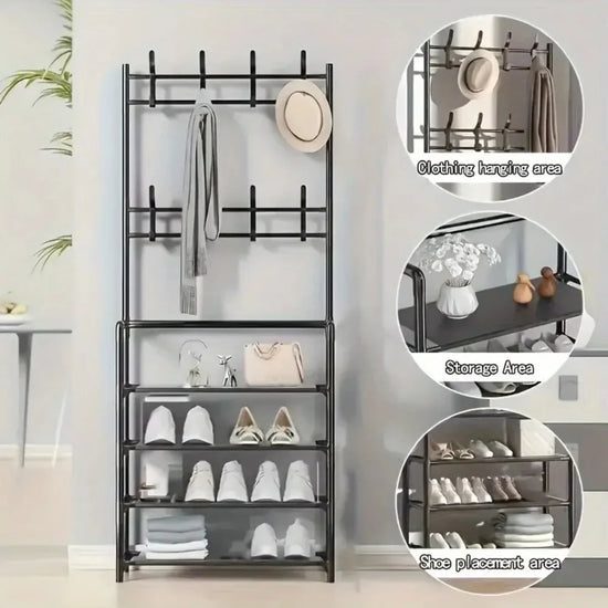 Multi-Layer Floor Shoe and Hat Rack