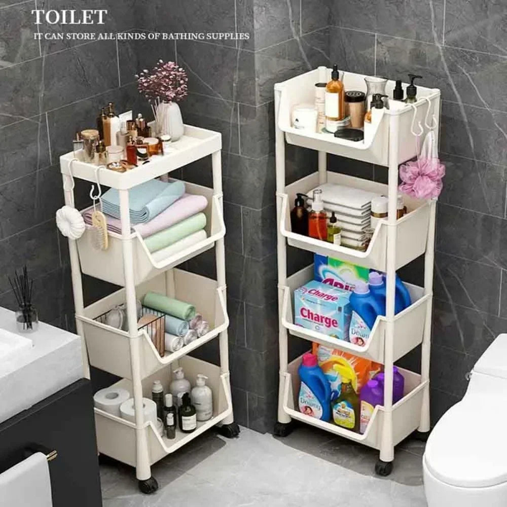 Multifunctional Trolley Bookshelf Storage Rack - Narrow Slit Design for Kitchen, Bathroom & Living Room Organizer