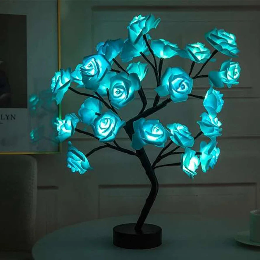 3D Rose LED Tree Lamp – USB Powered Romantic Night Light with Bendable Branches for Home, Holiday, and Gift Decor