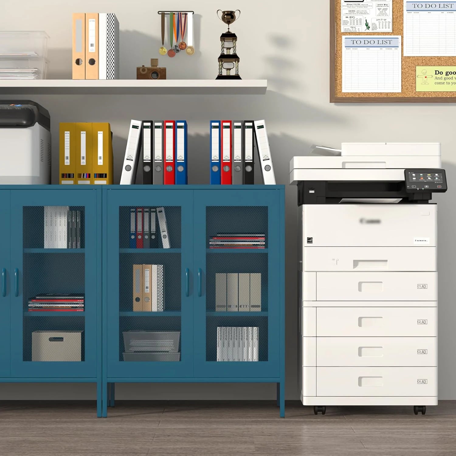 Blue Metal Storage Cabinet with Mesh Doors