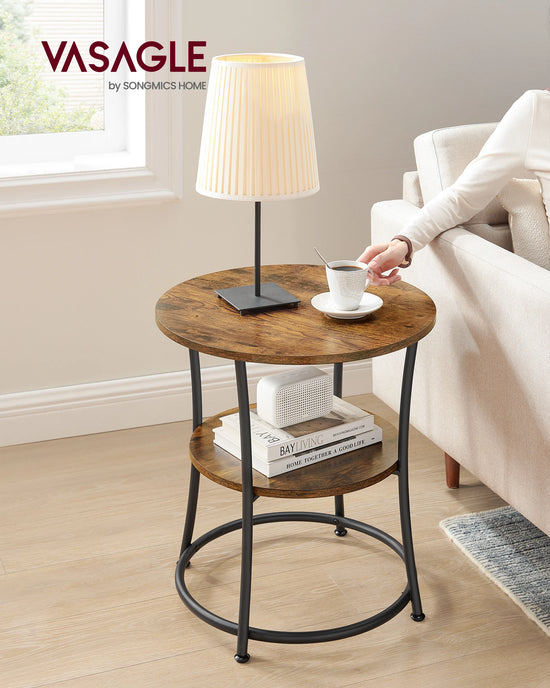 Round Side Table with 1 Storage Shelf – Minimalist Modern Coffee Table for Living Room, Bedroom, and Office