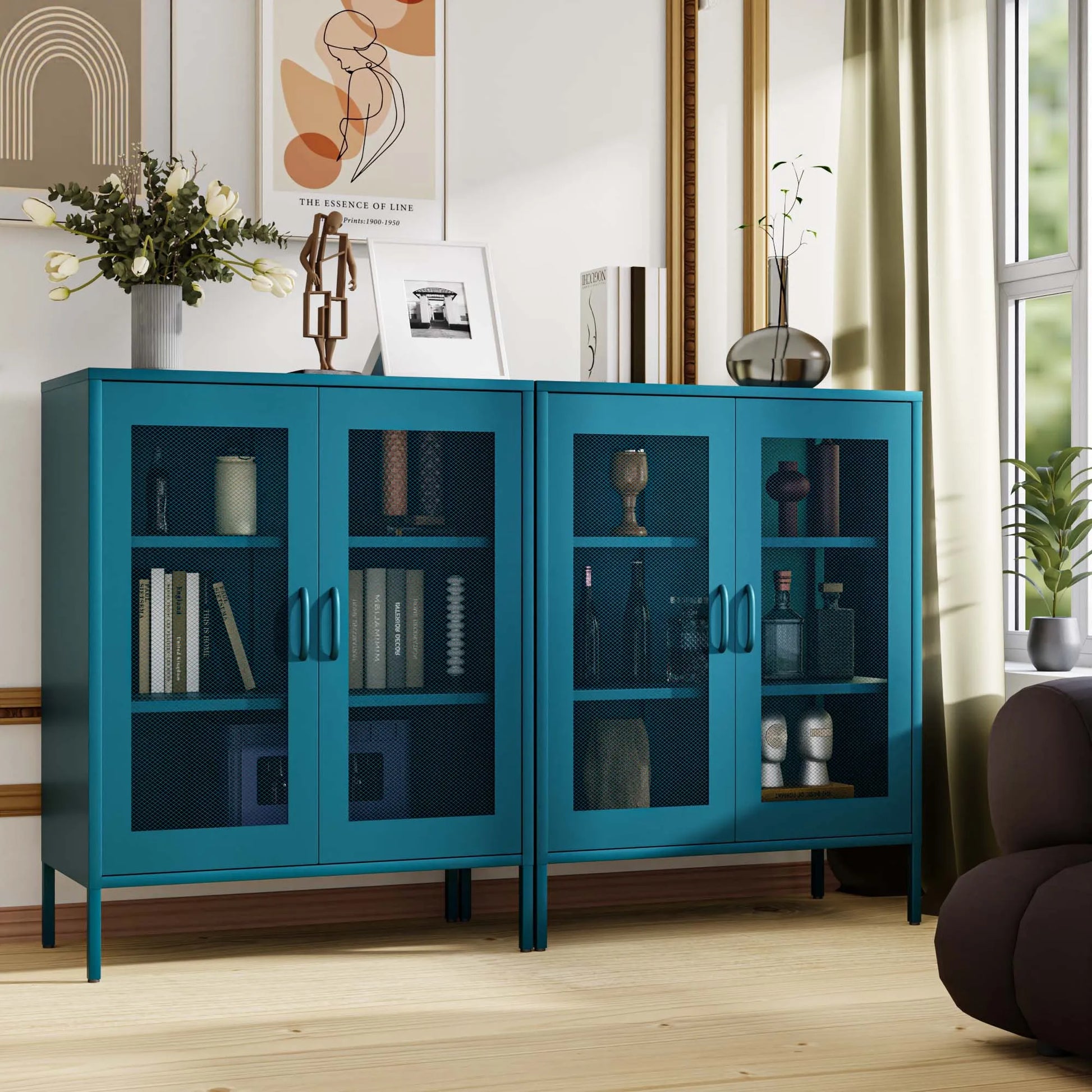 Blue Metal Storage Cabinet with Mesh Doors