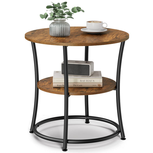 Round Side Table with 1 Storage Shelf – Minimalist Modern Coffee Table for Living Room, Bedroom, and Office