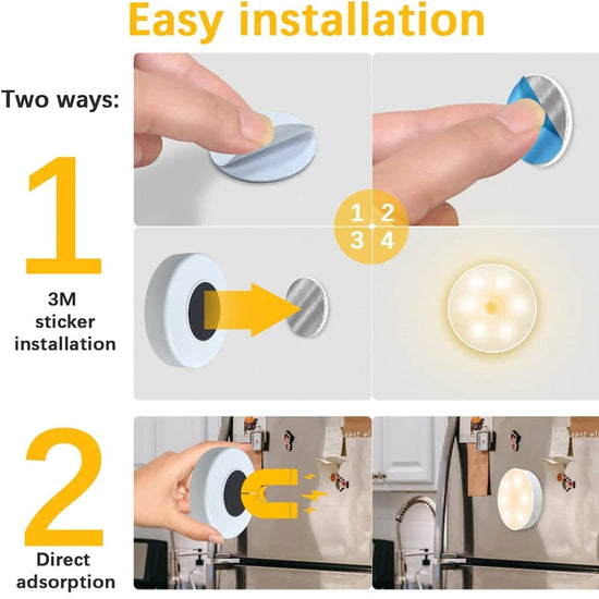 Rechargeable Motion Sensor Night Light – Wireless LED Puck Light for Closets, Stairs, and Kitchen