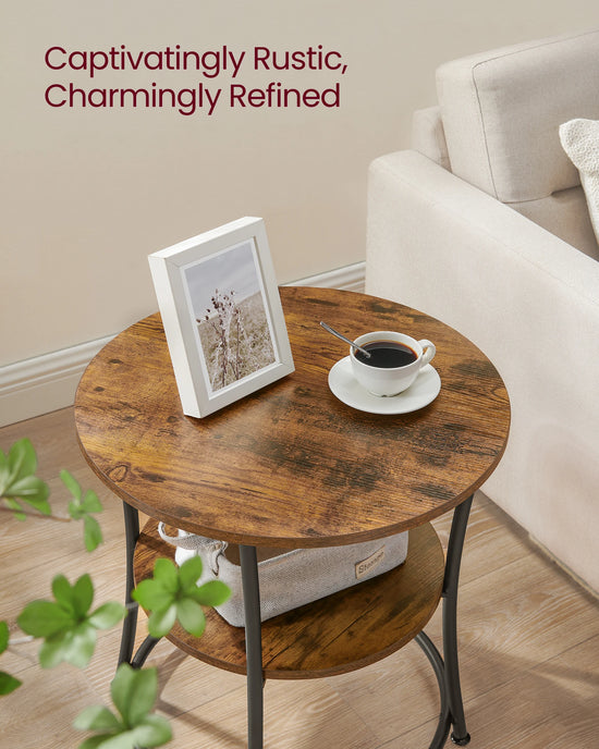 Round Side Table with 1 Storage Shelf – Minimalist Modern Coffee Table for Living Room, Bedroom, and Office