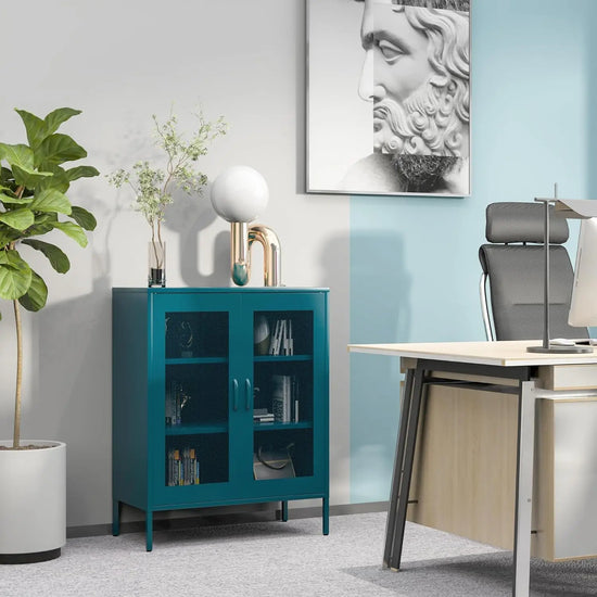 Blue Metal Storage Cabinet with Mesh Doors