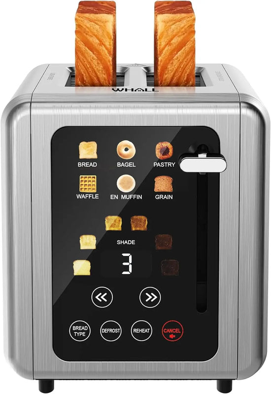 Touch Screen Toaster 2 Slice, Stainless Steel Digital Timer Toaster with Sound Function, Smart Extra Wide Slots Toaster