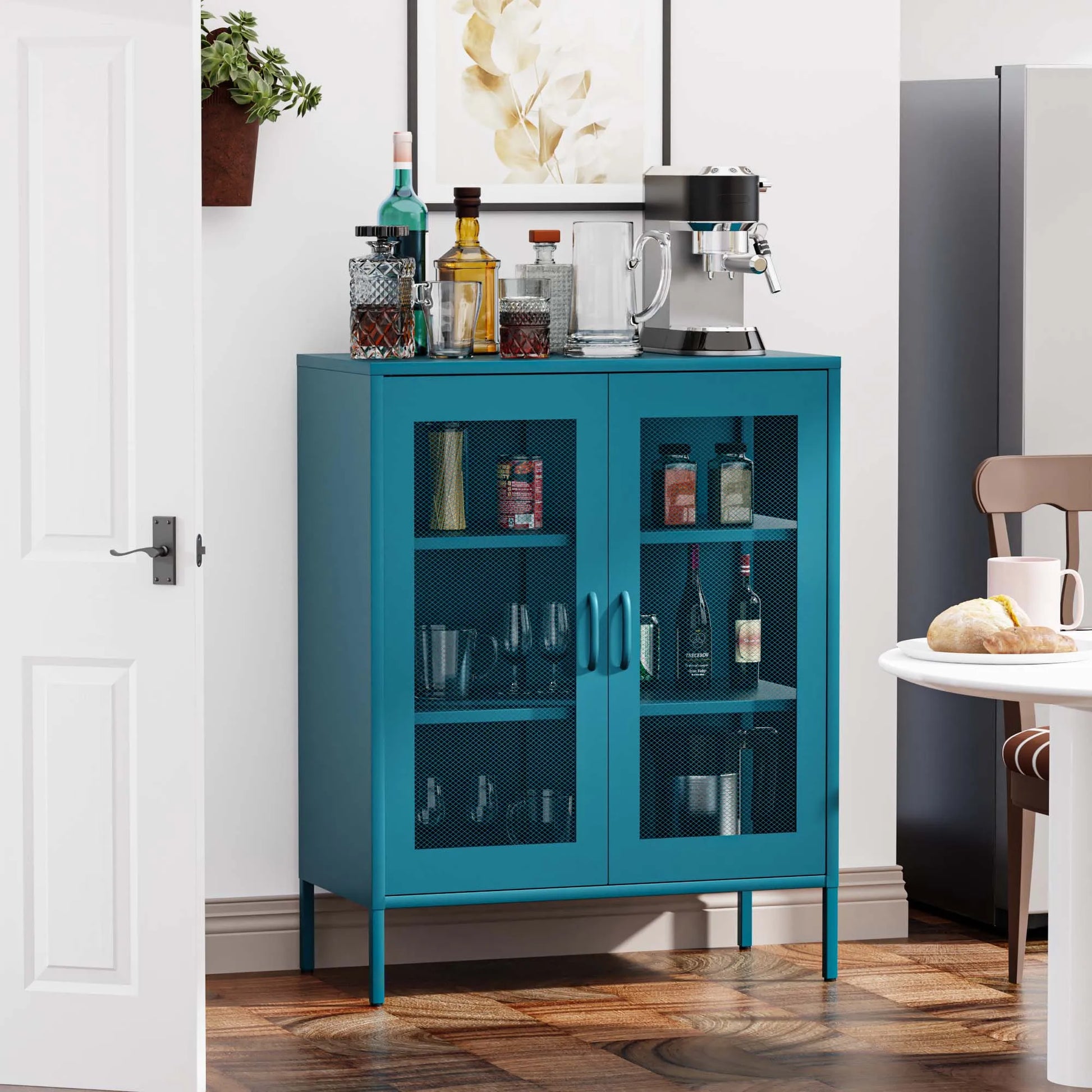 Blue Metal Storage Cabinet with Mesh Doors