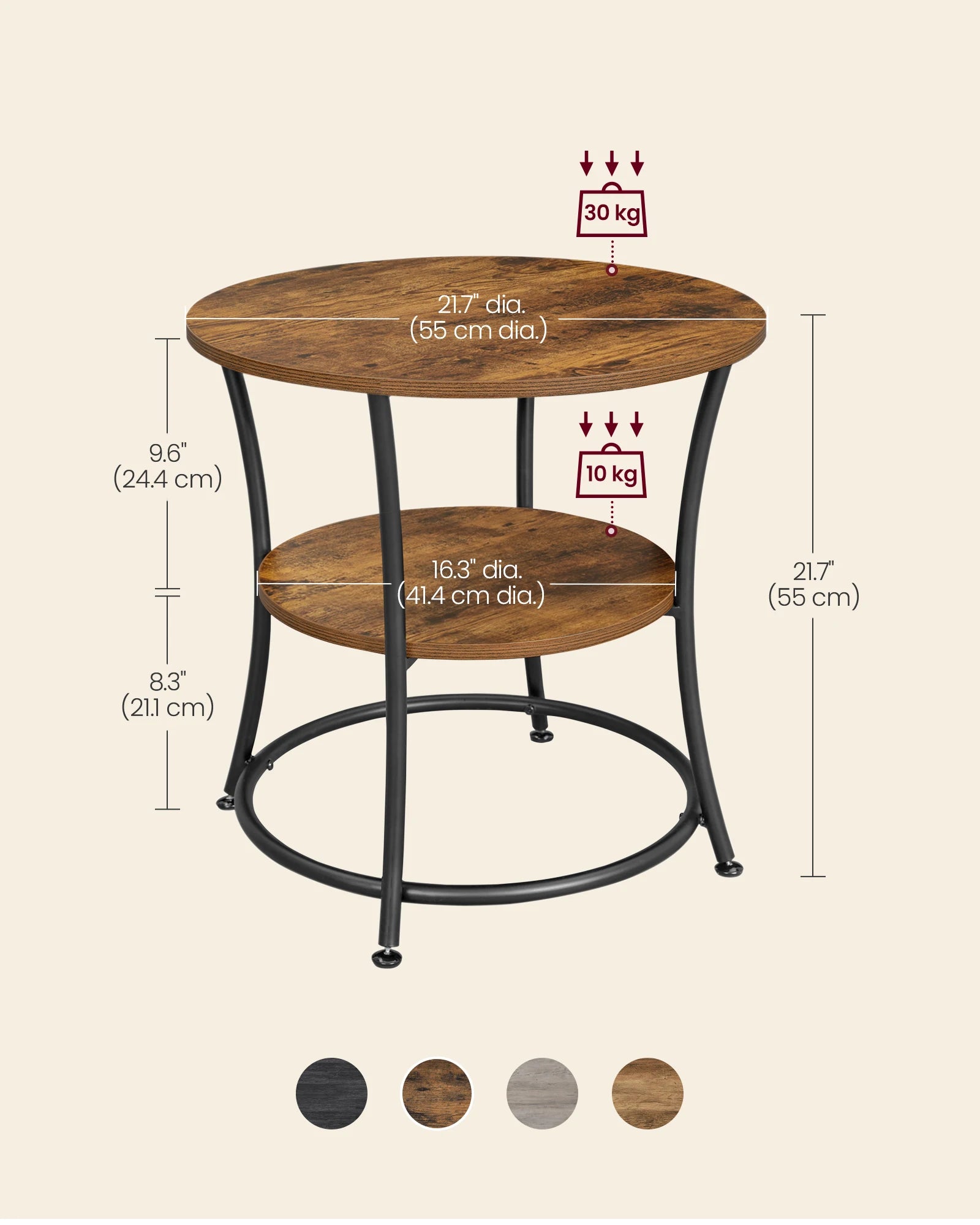 Round Side Table with 1 Storage Shelf – Minimalist Modern Coffee Table for Living Room, Bedroom, and Office