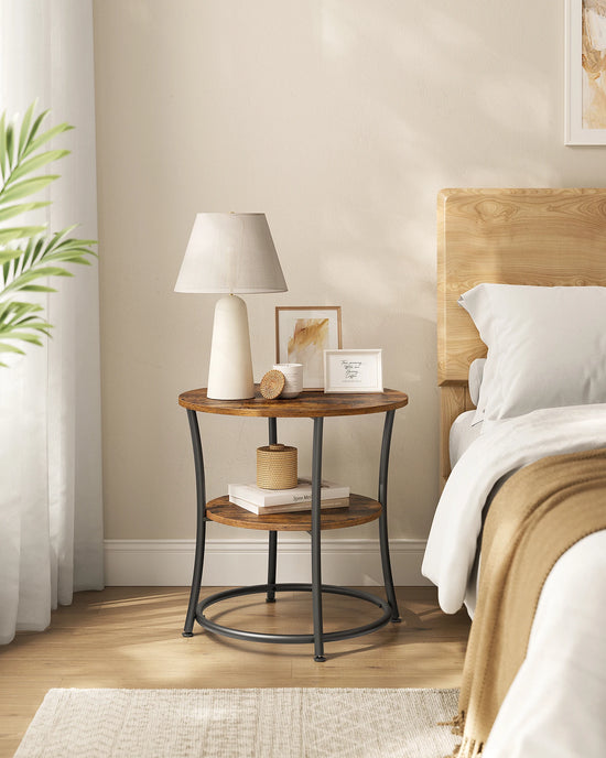 Round Side Table with 1 Storage Shelf – Minimalist Modern Coffee Table for Living Room, Bedroom, and Office