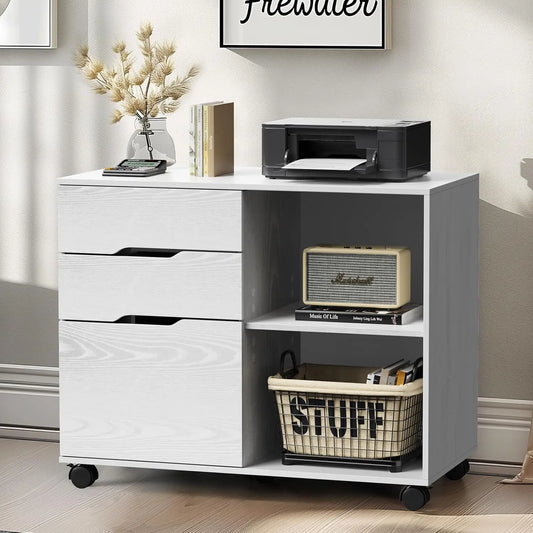 Mobile Lateral Cabinet with 3 Drawers & Rolling Wheels