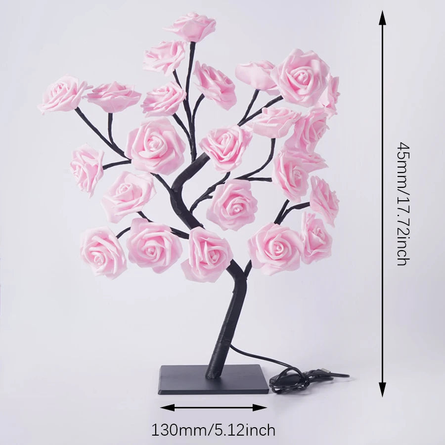 3D Rose LED Tree Lamp – USB Powered Romantic Night Light with Bendable Branches for Home, Holiday, and Gift Decor