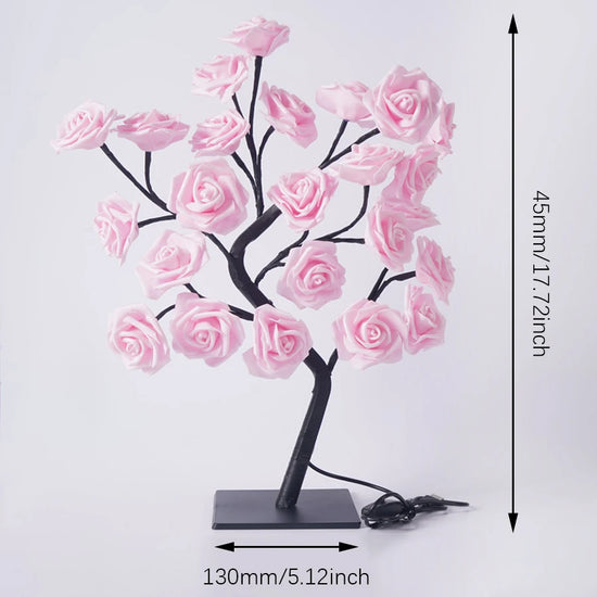3D Rose LED Tree Lamp – USB Powered Romantic Night Light with Bendable Branches for Home, Holiday, and Gift Decor
