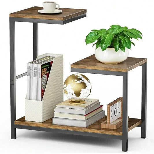 Compact 3-Tier End Table – Slim Storage Table with Steel Frame for Small Spaces, Sofa Side Table, Nightstand, and Decorative Display