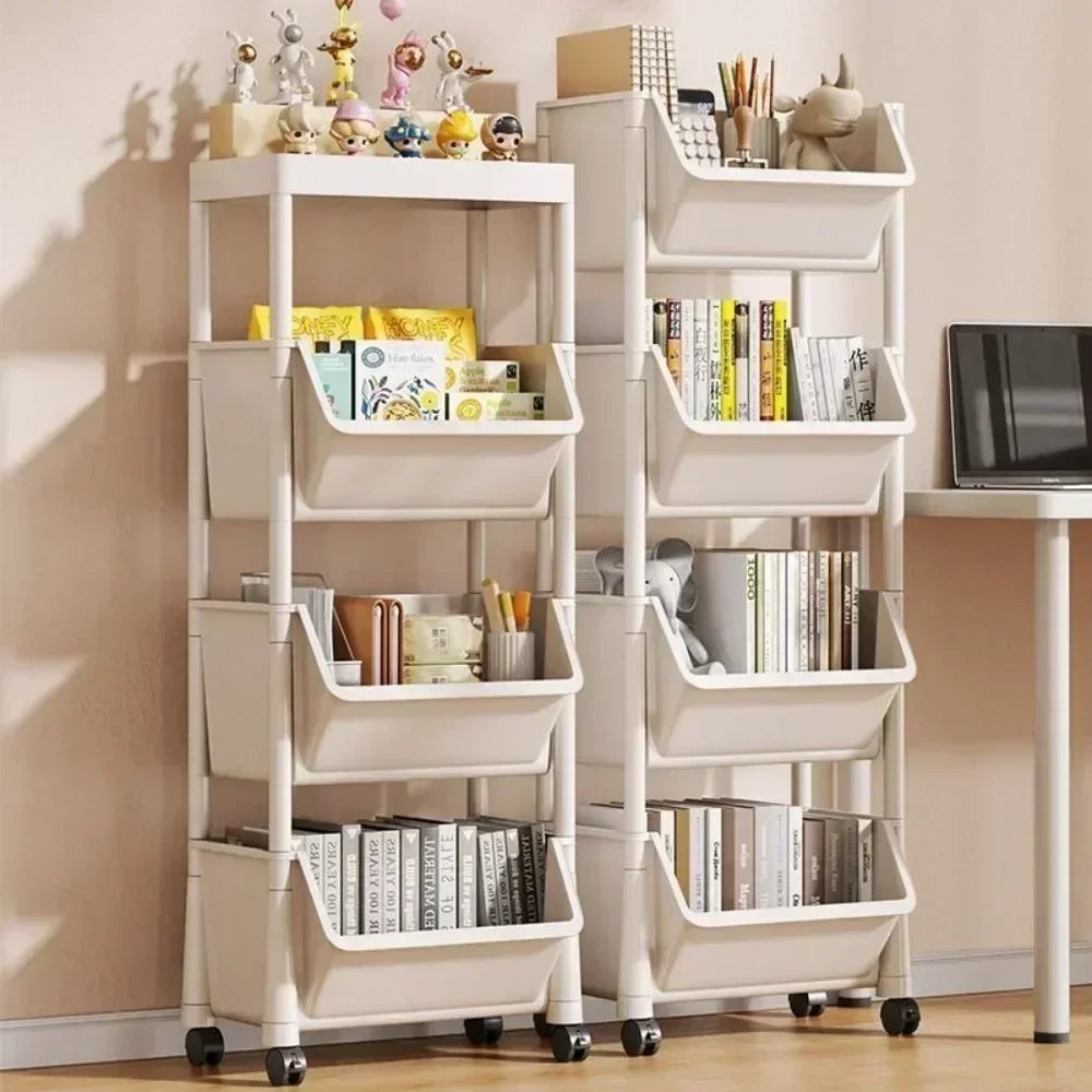 Multifunctional Trolley Bookshelf Storage Rack - Narrow Slit Design for Kitchen, Bathroom & Living Room Organizer