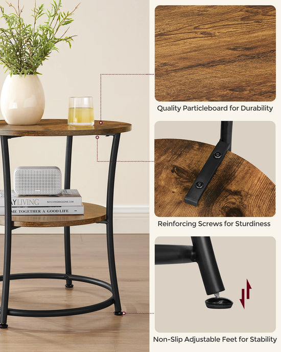 Round Side Table with 1 Storage Shelf – Minimalist Modern Coffee Table for Living Room, Bedroom, and Office